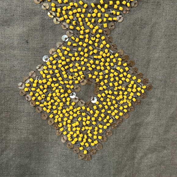 Herry Green Linen Long Belted Beaded Chest Tunic size EUR 42 US 6 - Picture 5 of 11